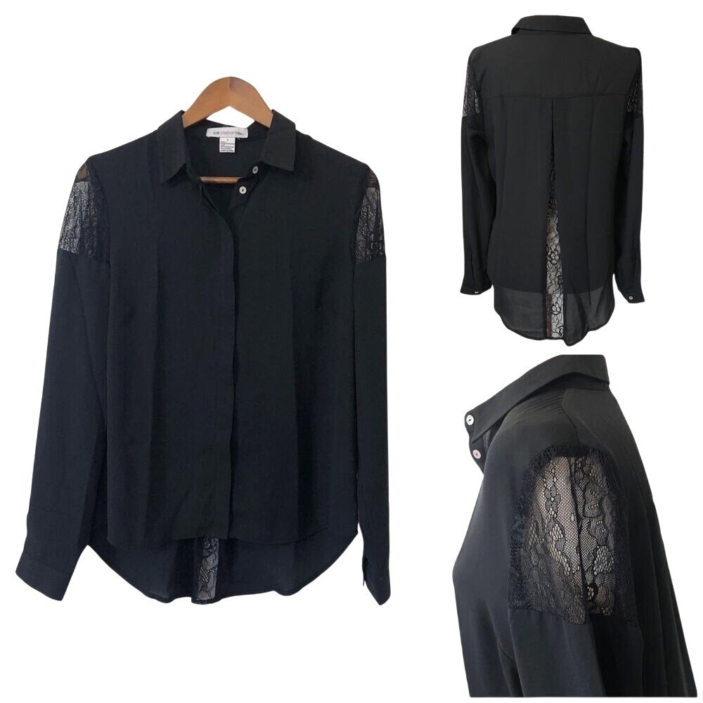 Black Lace‎ Blouse Top S Whimsigoth Fairy Grunge Dark Romantic Liz Claiborne